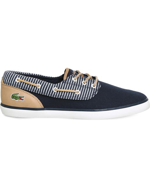 Lacoste Blue Jouer Deck Leather And Canvas Boat Shoes