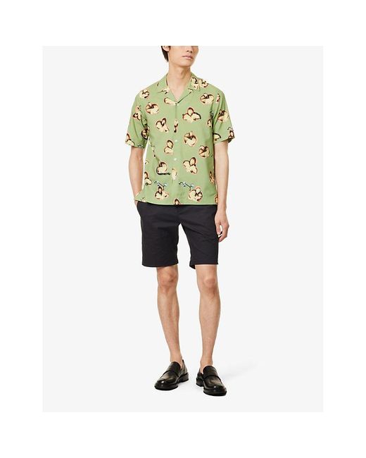 Paul Smith Green Orchid Graphic-print Camp-collar Woven Shirt for men