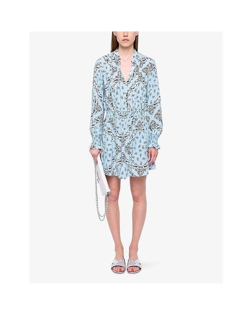 Zadig & Voltaire Blue Rayados Bandana-Print Woven Mini Dress