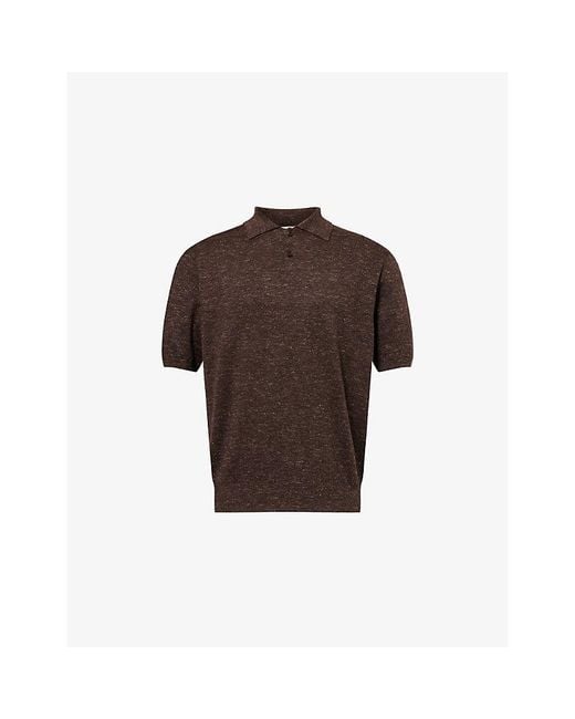 The Row Brown Borges Short-Sleeve Knitted Cashmere, Silk And Linen Polo Top for men