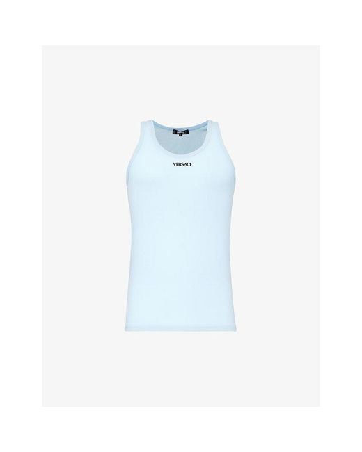Versace Blue Brand-embroidered Stretch-cotton Vest Top for men
