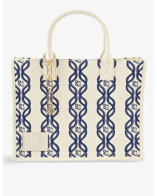 Sandro Blue Kasbah Graphic-print Cotton-blend Tote Bag
