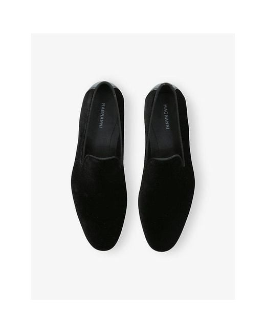 Magnanni Shoes Black Almond-Toe Velvet Loafers for men