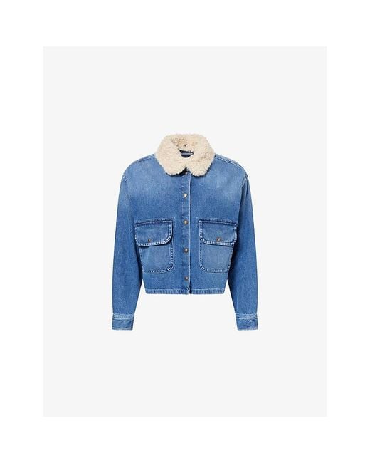 Moncler Blue Faux-Shearling Collared Denim Shirt