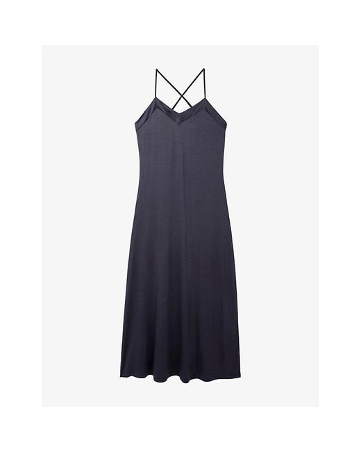 The White Company Blue Satin-Trim Stretch-Jersey Maxi Night Dress