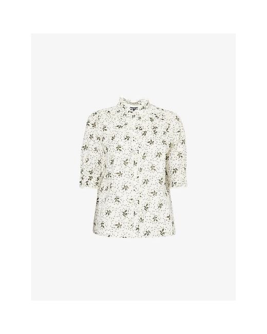 ME+EM White Swirling Leaf-Print Cotton-Poplin Top