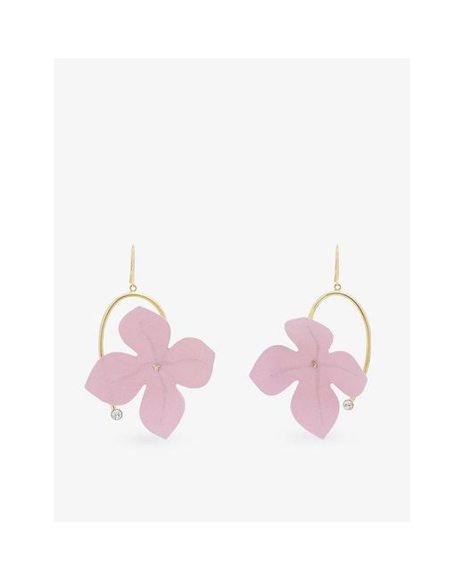 Marni Pink Poplin Flower 24Ct-Plated Brass And Cotton Earrings
