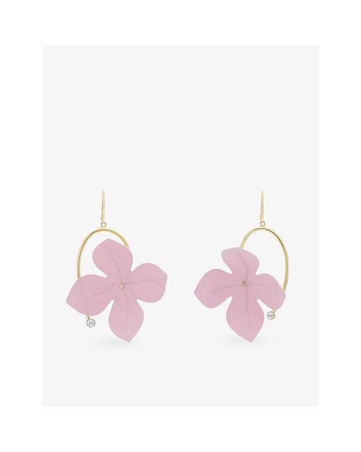 Marni Pink Poplin Flower 24Ct-Plated Brass And Cotton Earrings