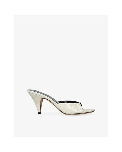 Jude White Haze Crocodile-Embossed Leather Heeled Mules