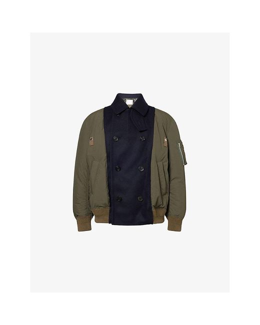 Sacai Black Contrast-Panel Relaxed-Fit Shell-Down Jacket for men