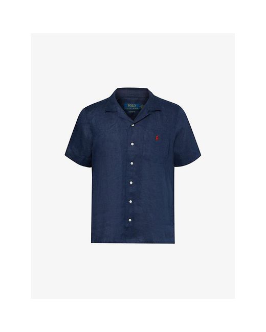 Polo Ralph Lauren Blue Crosshatch-texture Classic-fit Linen Shirt for men