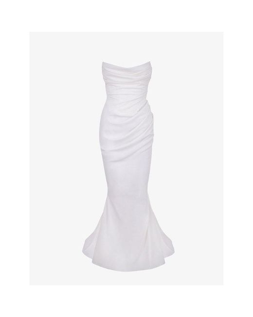 House Of Cb Esmee Flared Satin Wedding Dress in White | Lyst