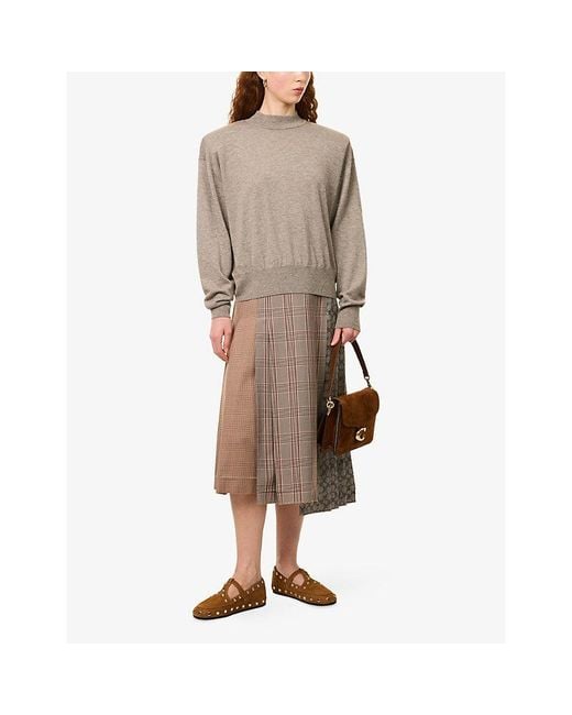 COACH Brown Heritage Plaid-Pattern Twill Midi Skirt