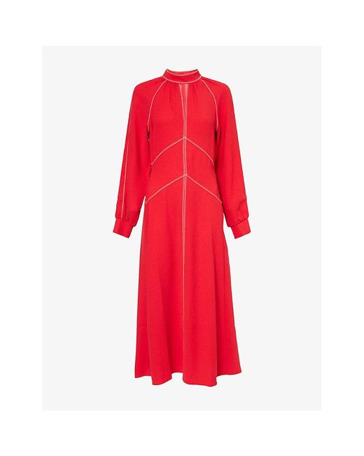 ME+EM Red Panelled Raglan-Long-Sleeves Woven Maxi Dress