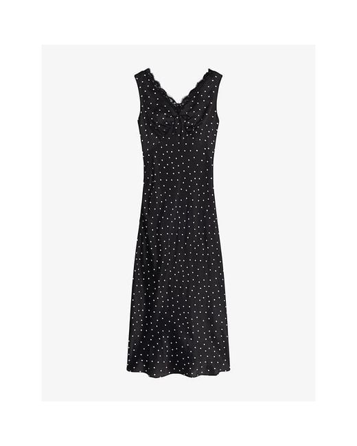 OMNES Black Jennifer Polka-Dot Satin Maxi Dress