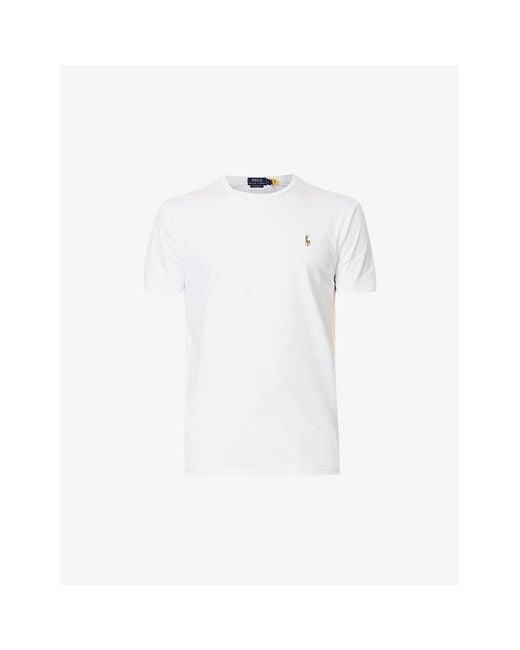 Polo Ralph Lauren White Short-Sleeved Logo-Embroidered Custom Slim-Fit Cotton-Jersey T-Shirt for men