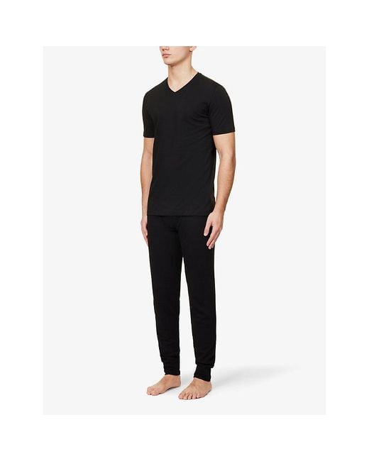 Falke Black Regular-Fit V-Neck Stretch-Cotton T-Shirt for men