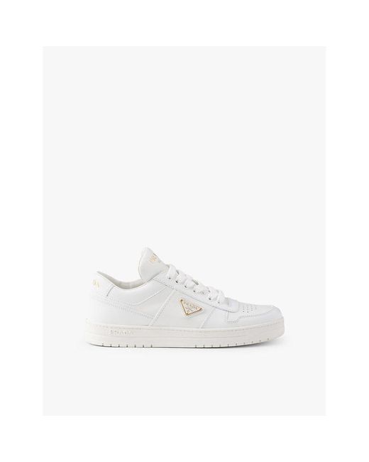 Prada White Downtown Logo-Plaque Leather Low-Top Trainers