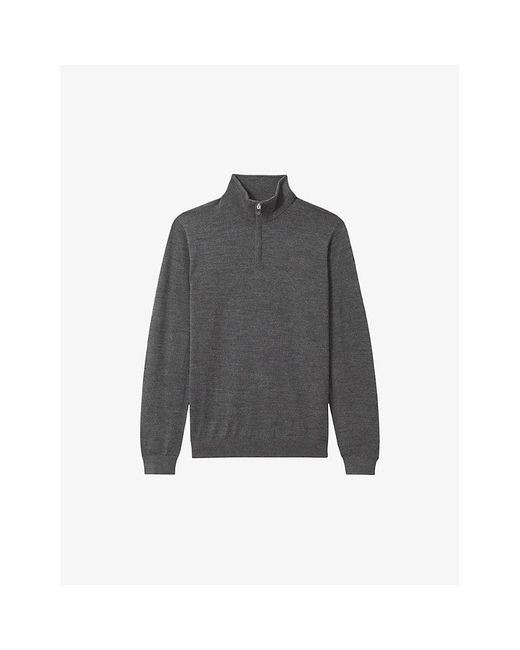 Reiss Gray Blackhall Funnel-Neck Wool Jumper for men