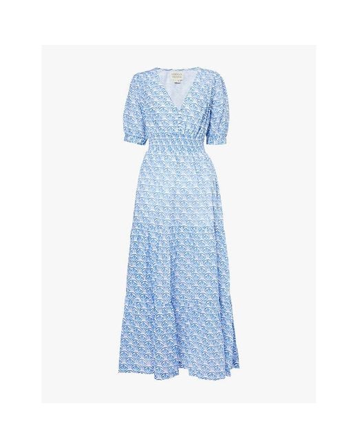 Aspiga Blue Billie Short-Sleeve Cotton Maxi Dress