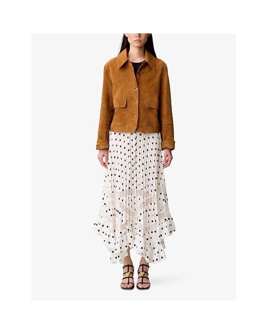 Claudie Pierlot White Polka-Dot Pleated Woven Maxi Skirt