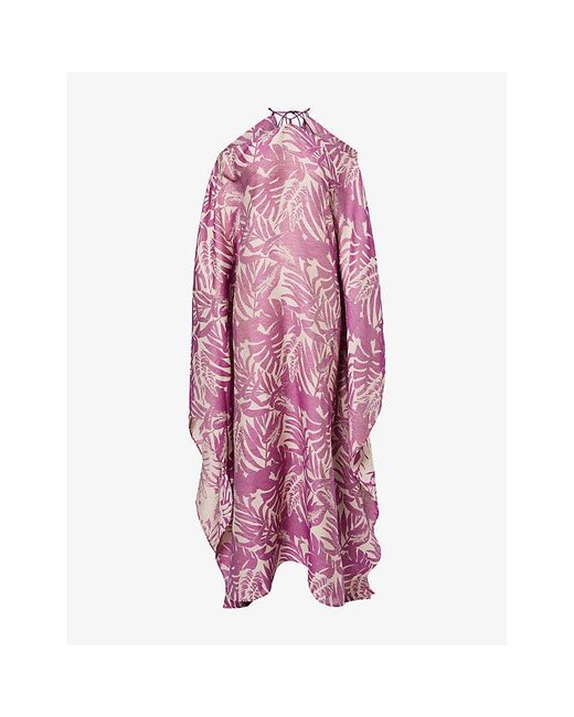 ‎Taller Marmo Purple Tropical Woven Kaftan Dress