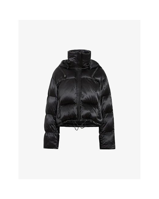 AllSaints Black Chelsea Relaxed-Fit Cropped Shell Puffer Jacket