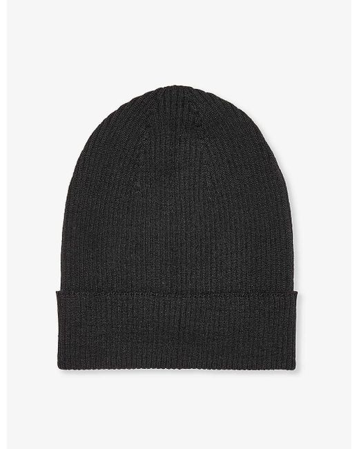 Rick Owens Black Ribbed Folded-brim Wool Beanie