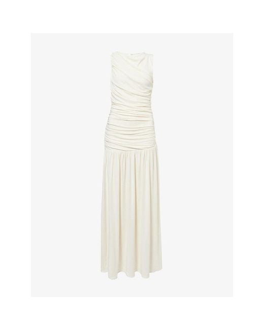 Dissh White Lola Ruched Cotton-Blend Maxi Dress