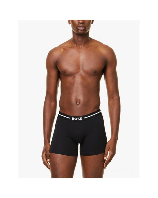 Boss Black Branded Waistband Stretch-Cotton Boxer Briefs for men