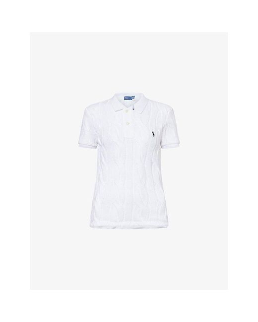 Polo Ralph Lauren White Cable-Knit Short-Sleeves Cotton Polo Shirt