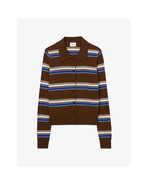 Claudie Pierlot Brown Striped Knitted Wool And Cashmere Cardigan