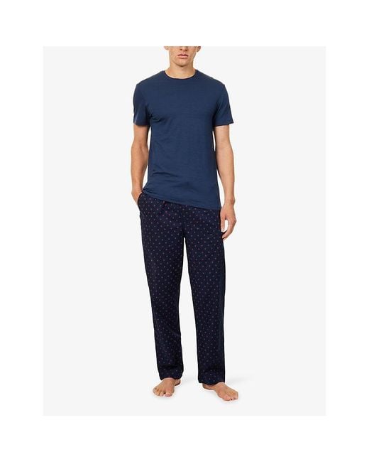 Derek Rose Blue Nelson Printed Cotton Lounge Trousers for men