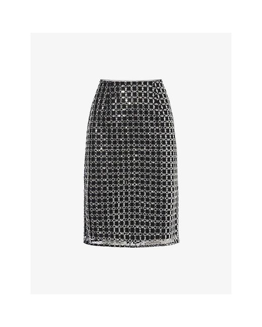 ROTATE BIRGER CHRISTENSEN Black Beaded Slim-Fit Woven Mini Skirt