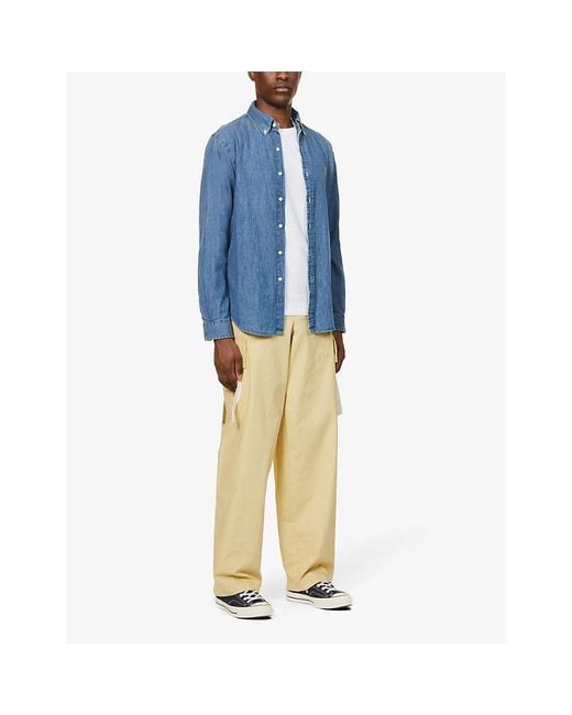 Polo Ralph Lauren Blue Long-Sleeved Button-Down Slim-Fit Cotton Chambray Shirt for men