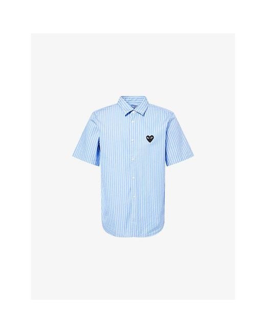 COMME DES GARÇONS PLAY Blue Striped Embroidered-Logo Cotton Shirt for men