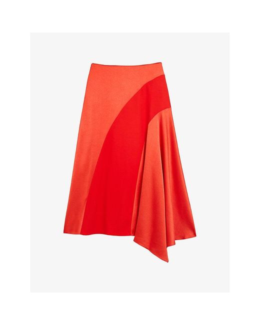 Ted Baker Red Bolsena Asymmetric-hem Satin Midi Skirt