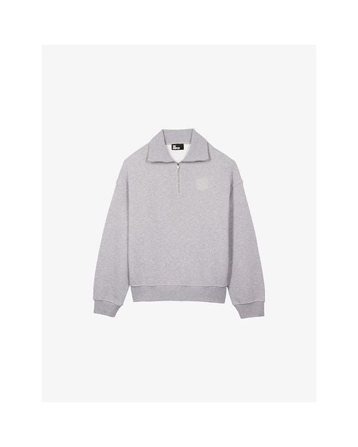 The Kooples Gray Logo-Embroidered Relaxed-Fit Cotton Sweatshirt for men