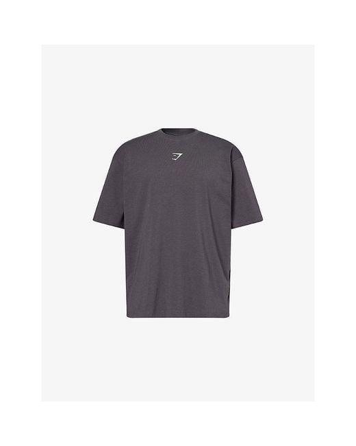 GYMSHARK Blue Power Brand-Print Stretch-Cotton T-Shirt for men