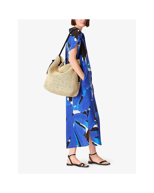 Whistles Blue Abstract-Print Relaxed-Fit Linen Midi Dress