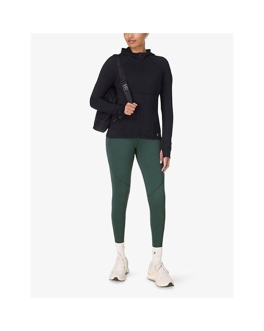 Sweaty Betty Black Pro Run Zip-Up Stretch-Woven Top