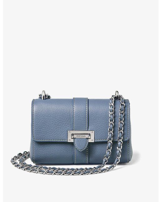 Aspinal Blue Micro Lottie Pebble-leather Shoulder Bag