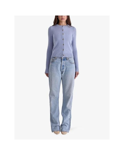 House Of Cb Blue Signature Wool Cardigan