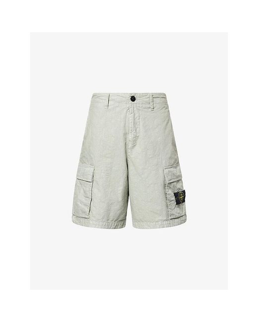 Stone Island Gray Panama Patch-Pocket Woven Cargo Shorts for men