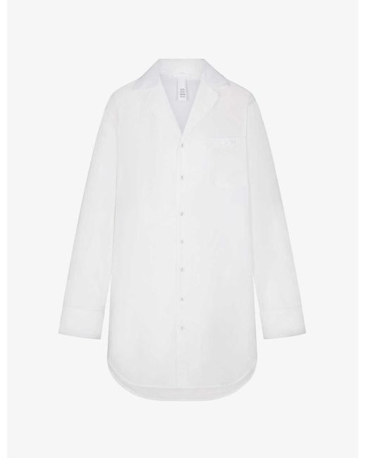 Skims White Spa Button-down Long-sleeved Cotton-poplin Nightdres