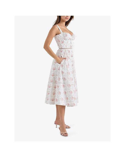 House Of Cb Purple Chiarina Ruched Stretch-Cotton Midi Dress Xs (A-C Cup)