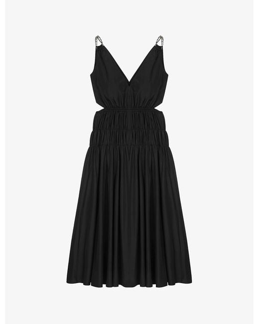 Maje Synthetic Run Ruched V-neck Taffeta Midi Dress in Black | Lyst