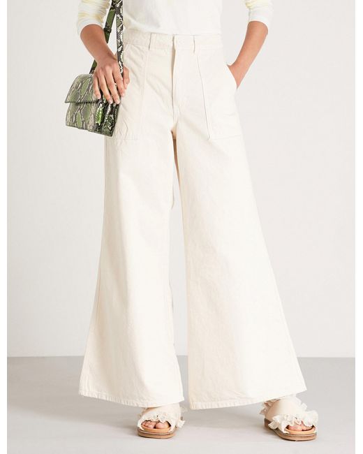 Ganni White Bluebell High-rise Wide-leg Jeans