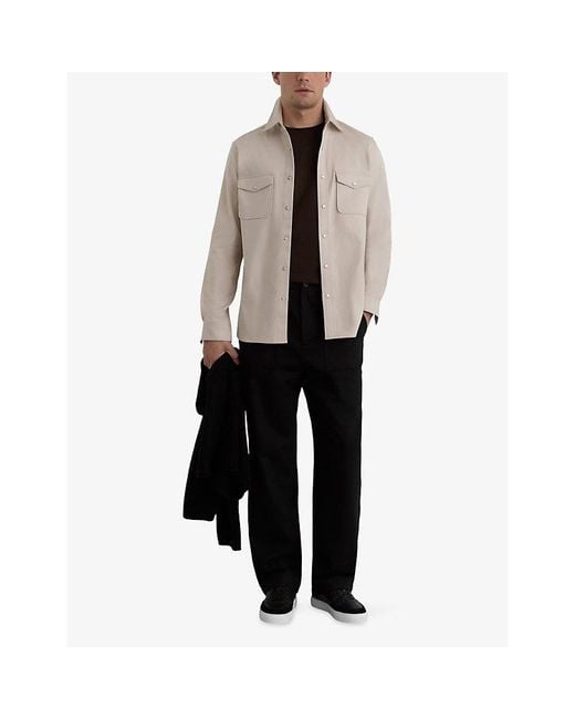 Reiss White Mcrae Patch-Pocket Stretch-Cotton Overshirt for men
