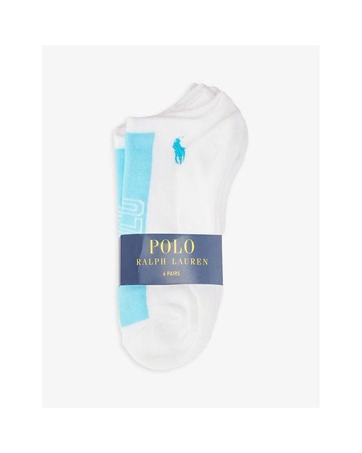 Polo Ralph Lauren Branded Ankle-rise Pack Of Six Stretch-recycled-polyester  Blend Socks in Blue | Lyst